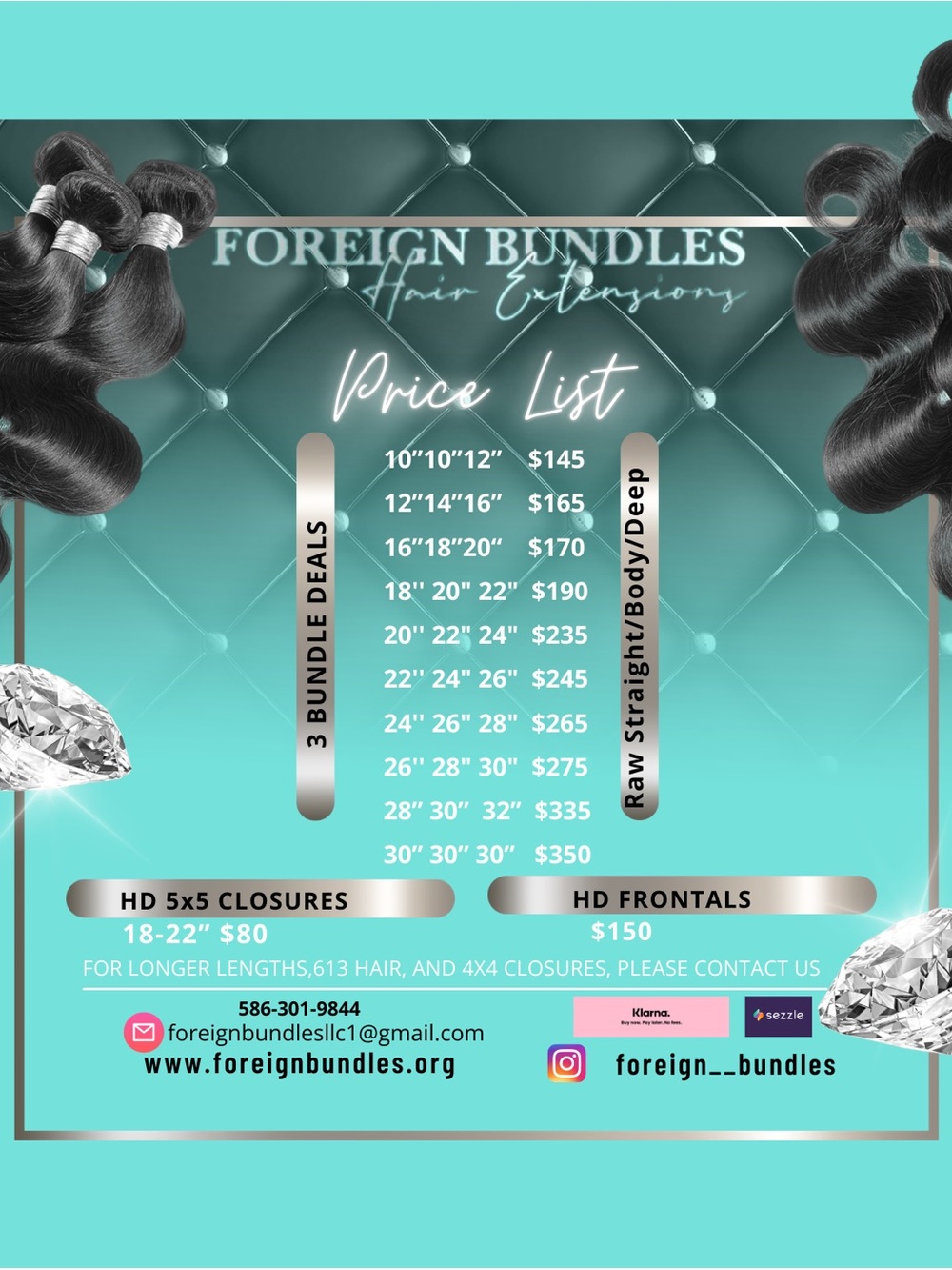 Foreign Bundles Hair Extensions - Teal Black Price List